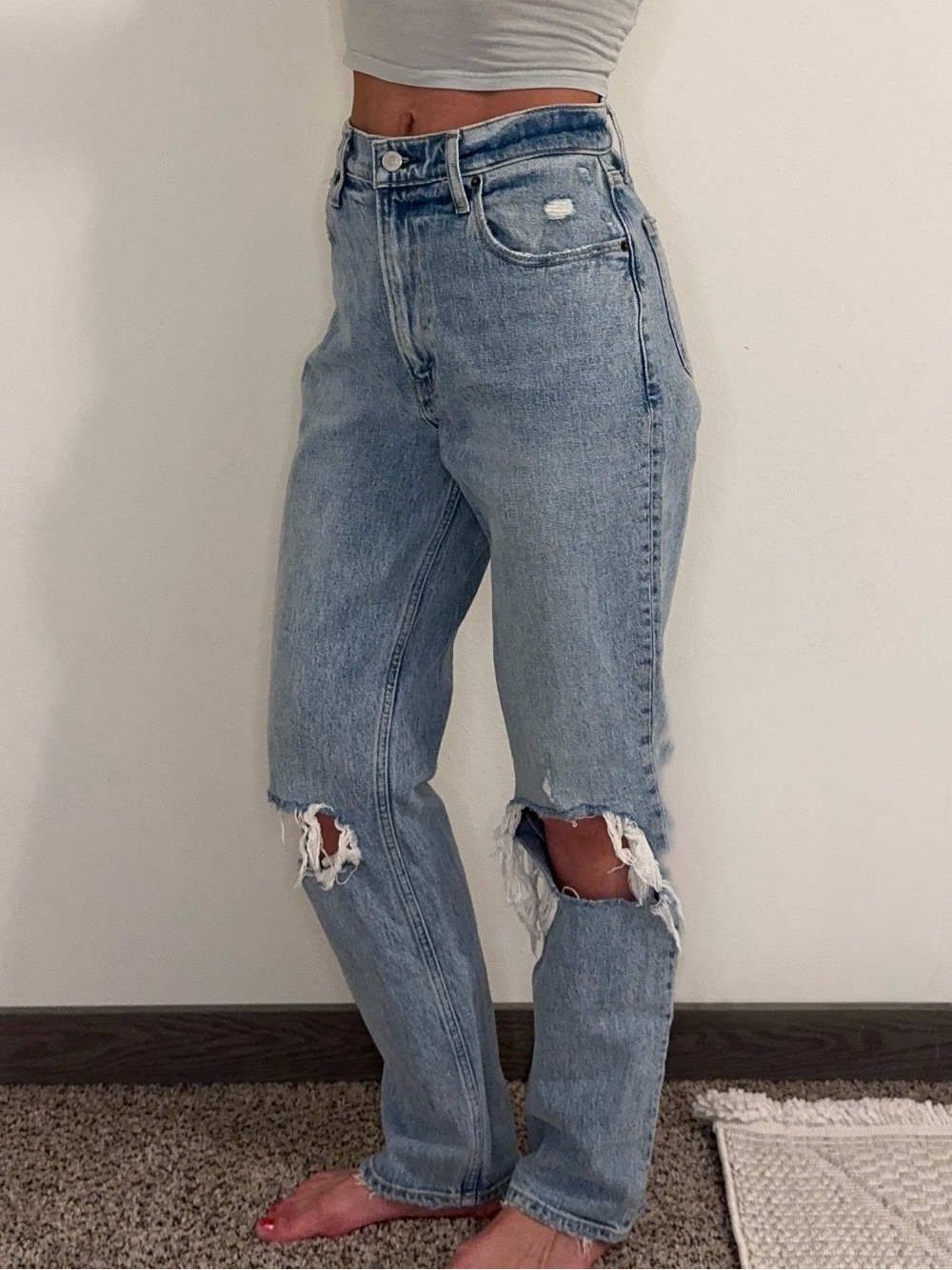 Abercrombie Curve Love 90s Straight Jeans Size 26 Ultra High Rise Distressed